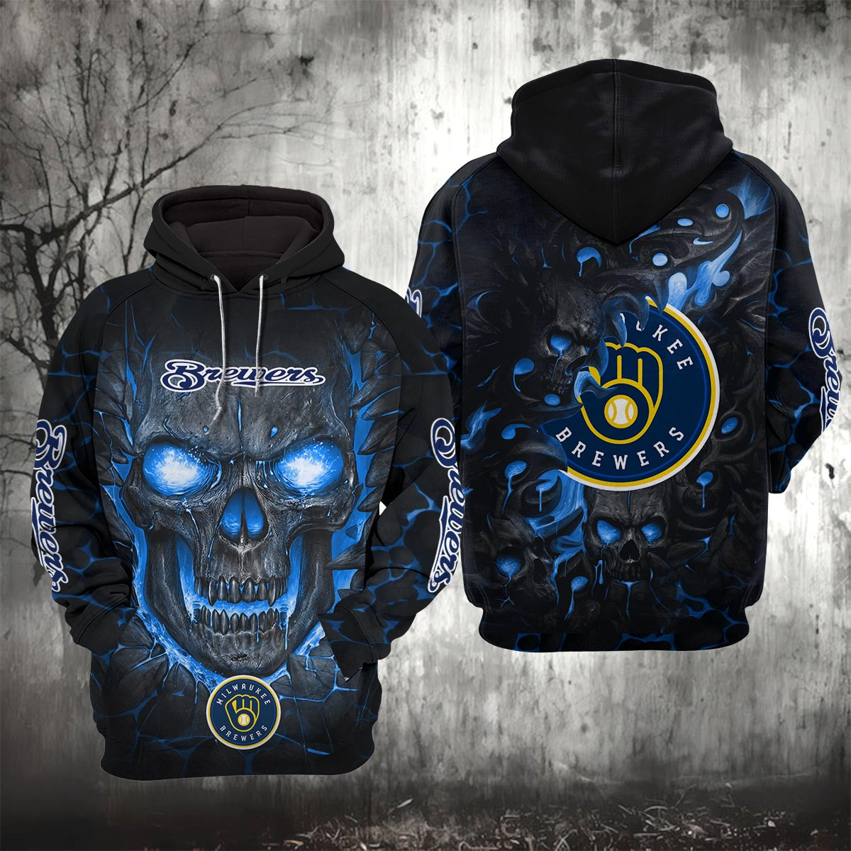 Sportswearmerch Milwaukee Brewers MLB Lava Skull Hoodie For Fan
