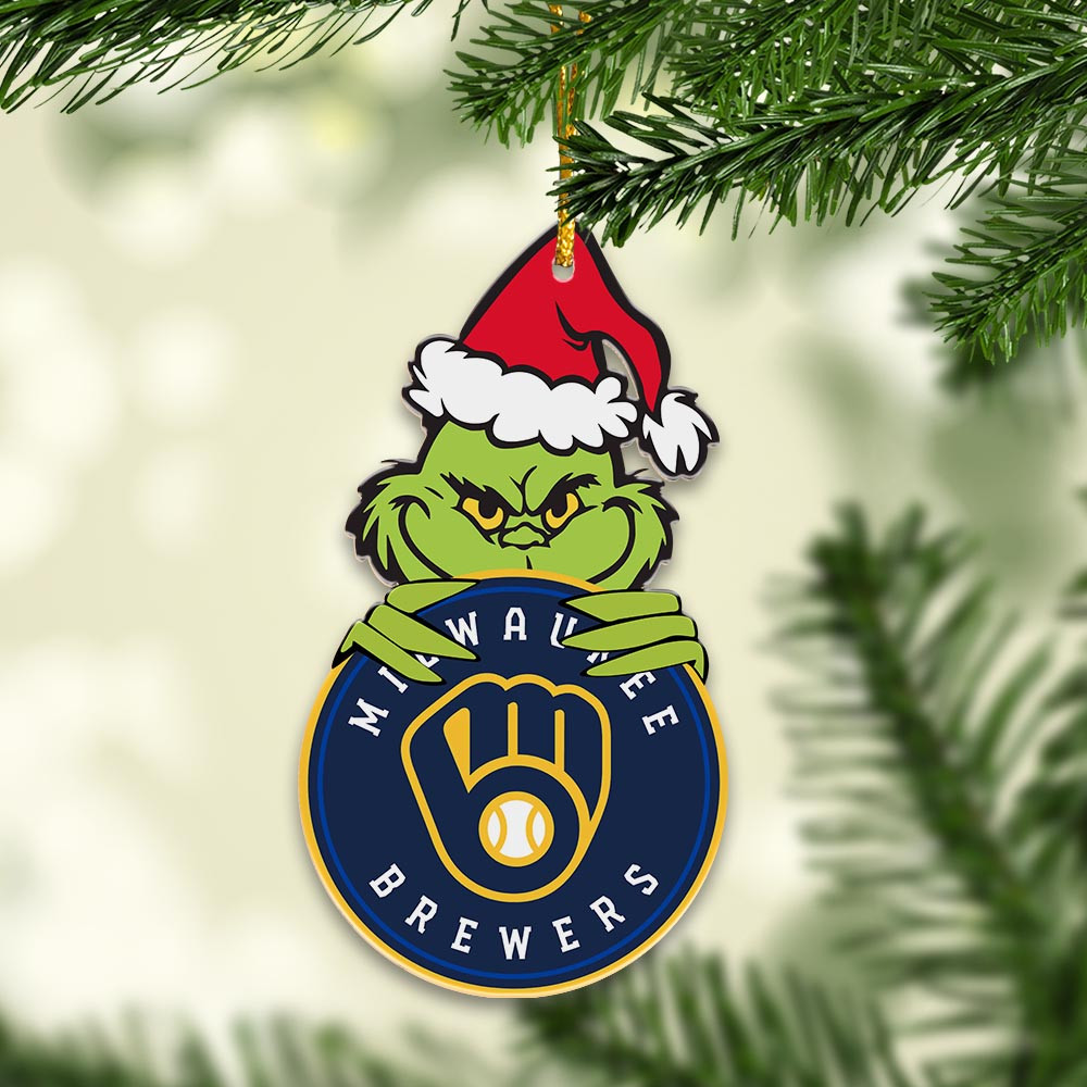 Sportswearmerch Milwaukee Brewers MLB x Grinch Christmas Acrylic Ornament For Fans