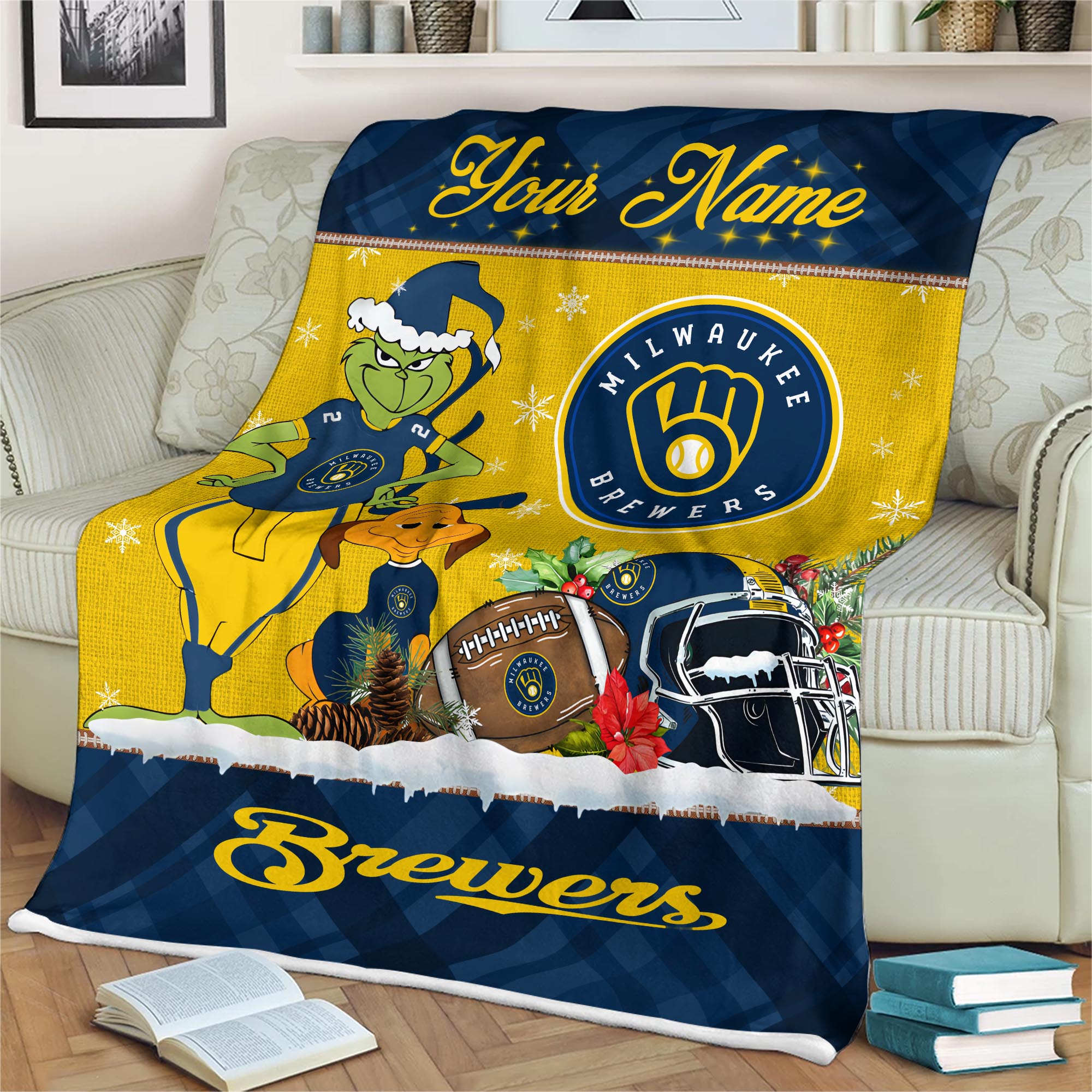Sportswearmerch Milwaukee Brewers MLB x Grinch Christmas Fleece Blanket For Fan