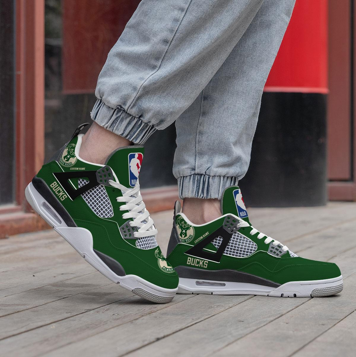 Sportswearmerch Milwaukee Bucks NBA AJ4 Sneakers Shoes For Men And Women