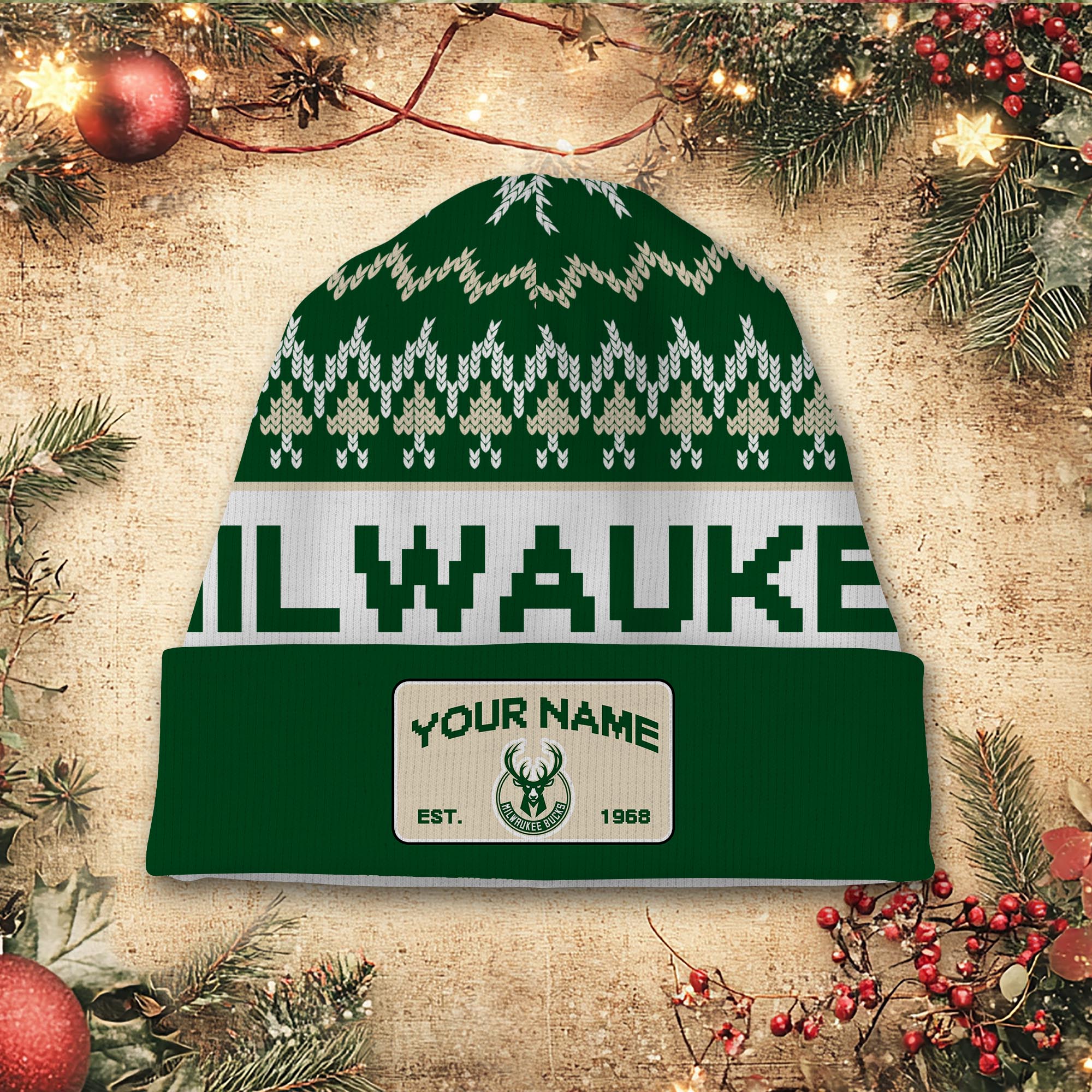Sportswearmerch Milwaukee Bucks NBA Christmas Beanie Hat For Fan