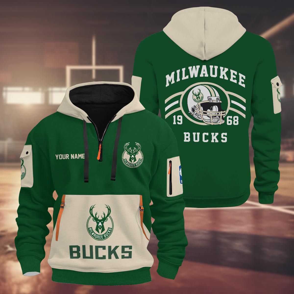 Sportswearmerch Milwaukee Bucks NBA Half Zip Hoodie Personalized For Fan