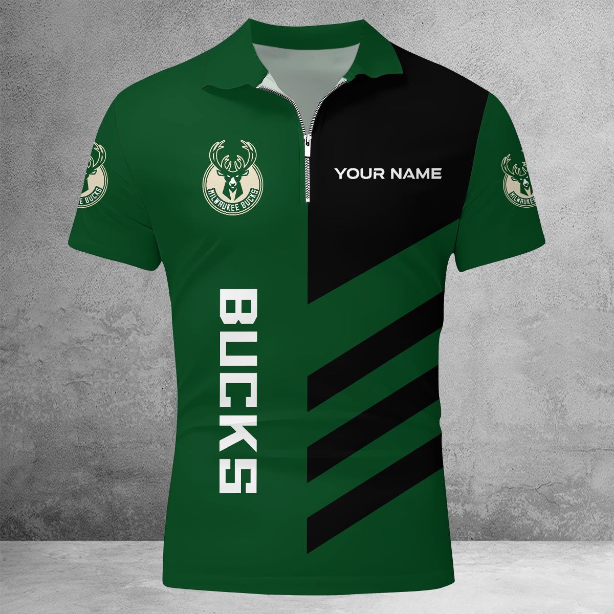 Sportswearmerch Milwaukee Bucks NBA Lapel Zip Polo Shirt For Fan