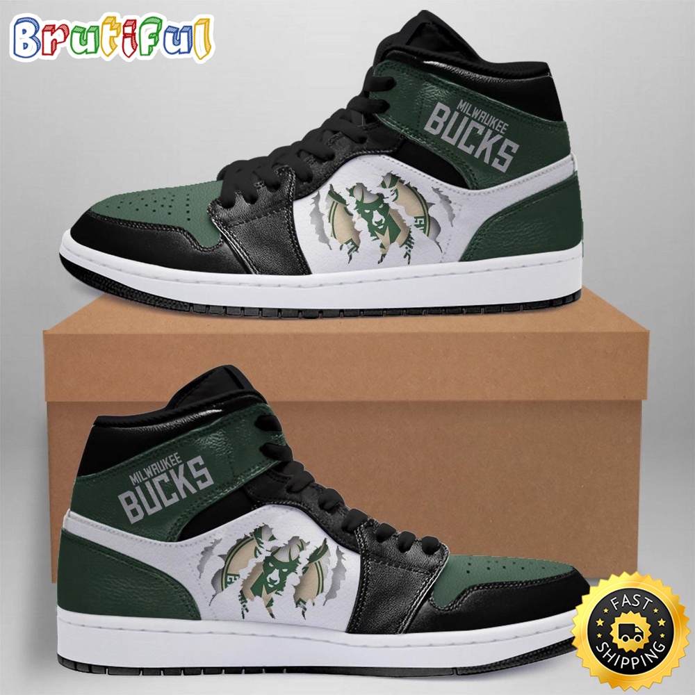 Sportswearmerch Milwaukee Bucks NBA Scratch Timeless Jordan 1 Kicks AJ1 High Sneakers Shoes For Men And Women