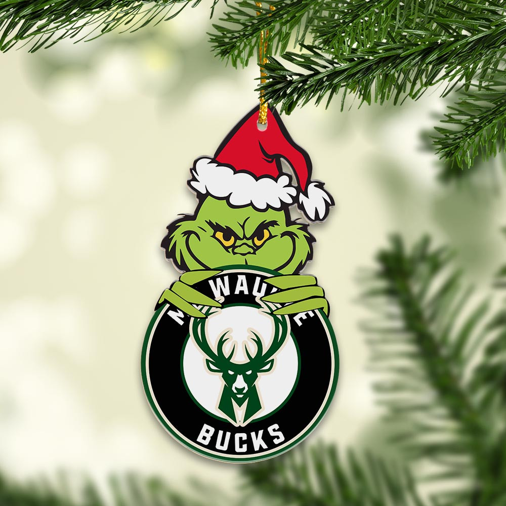 Sportswearmerch Milwaukee Bucks NBA x Grinch Christmas Acrylic Ornament For Fans