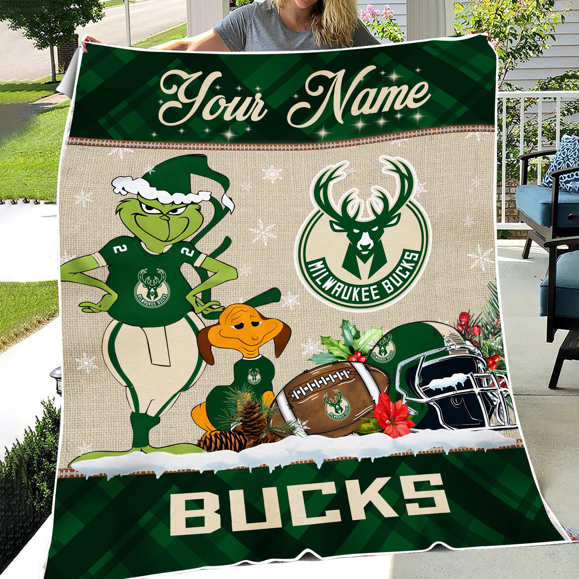 Sportswearmerch Milwaukee Bucks NBA x Grinch Christmas Fleece Blanket For Fan