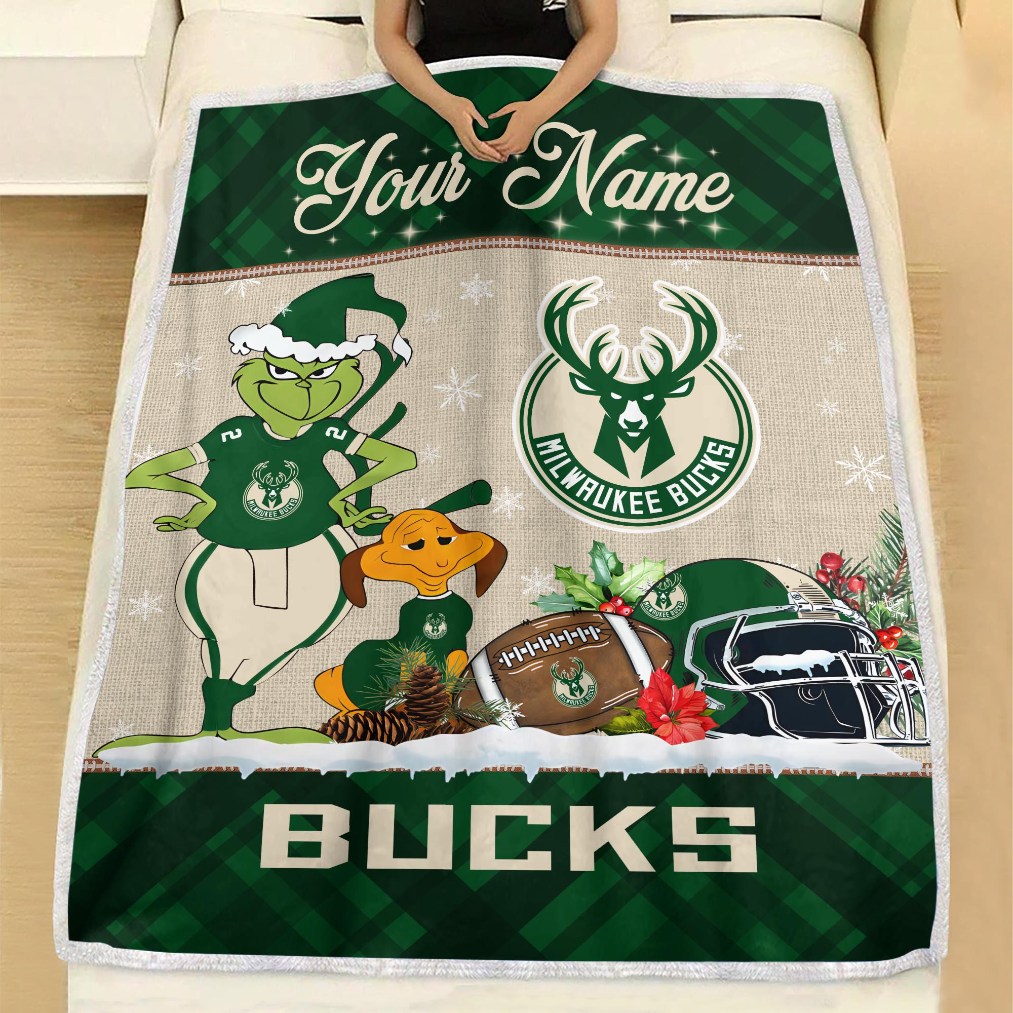 Sportswearmerch Milwaukee Bucks NBA x Grinch Christmas Fleece Blanket For Fan