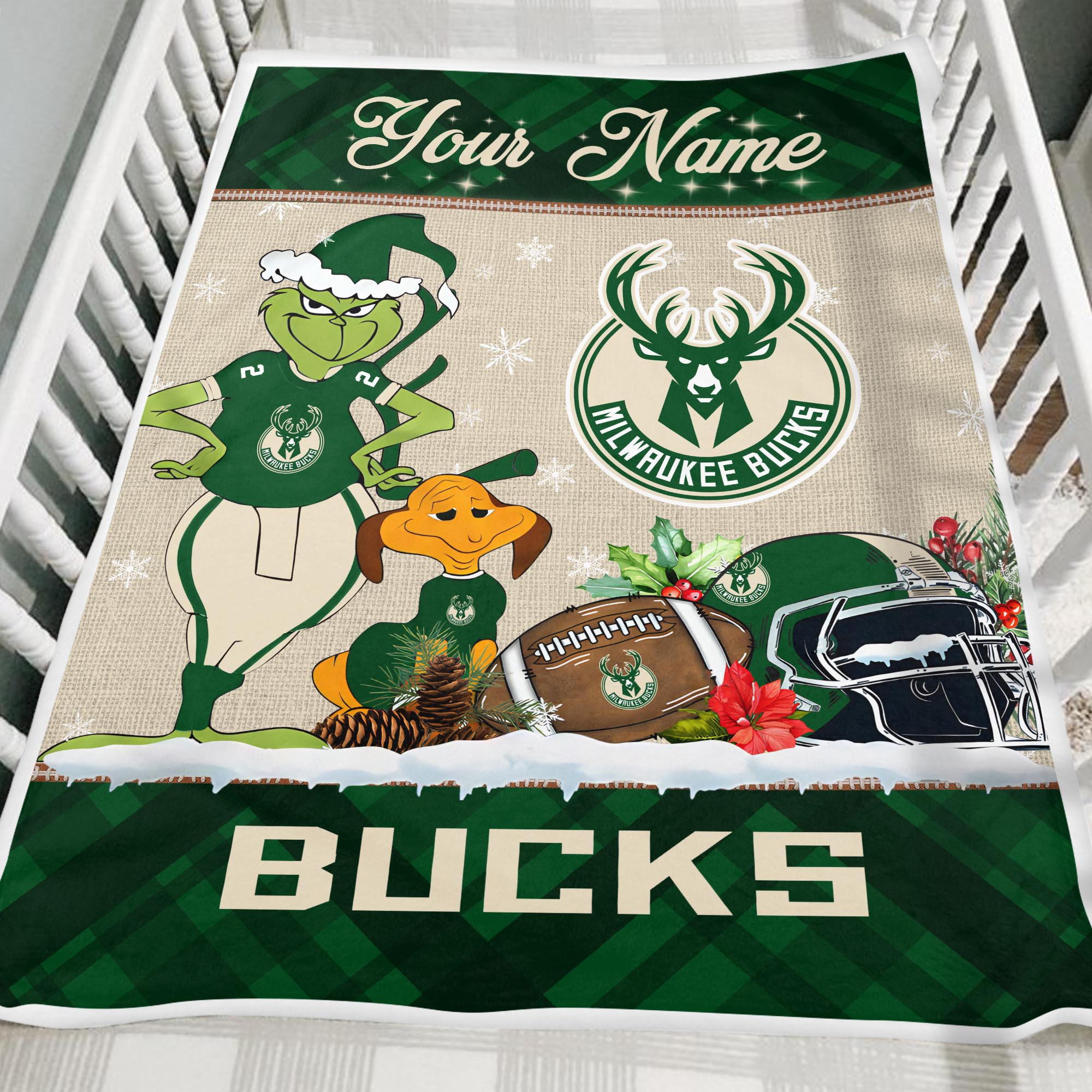 Sportswearmerch Milwaukee Bucks NBA x Grinch Christmas Fleece Blanket For Fan