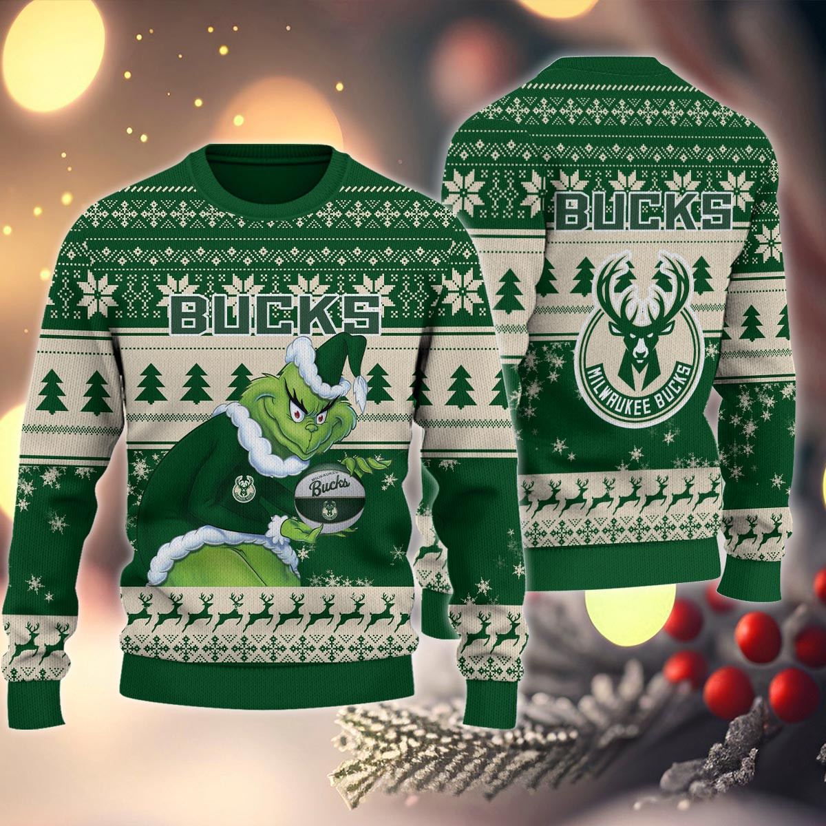 Sportswearmerch Milwaukee Bucks NBA x Grinch Christmas Ugly Sweater For Fans