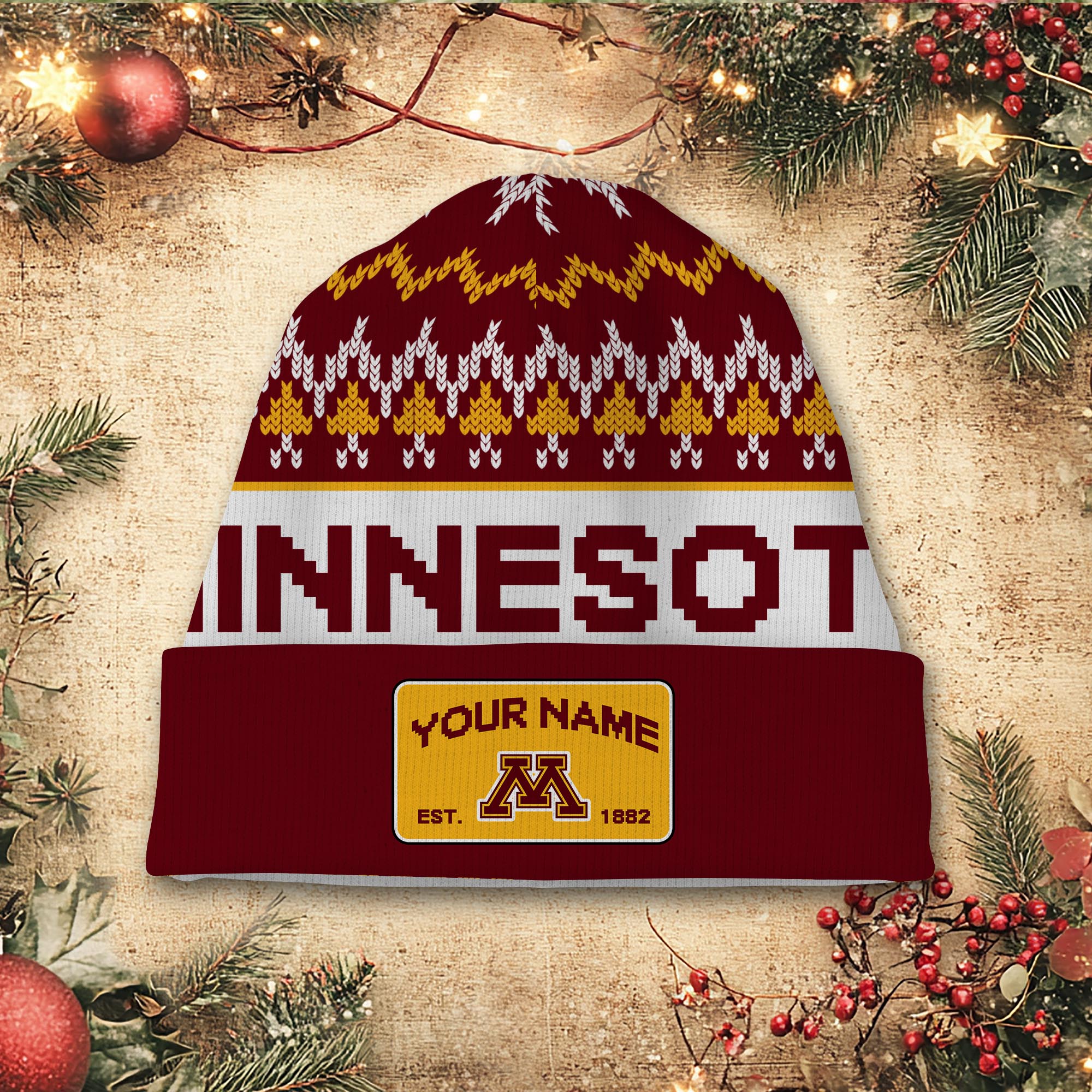 Sportswearmerch Minnesota Golden Gophers NCAA Christmas Beanie Hat For Fan