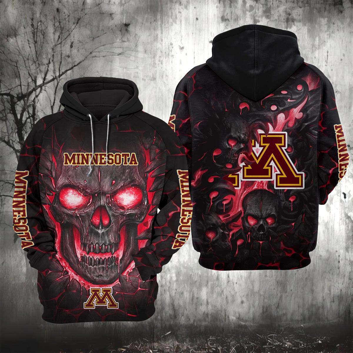 Sportswearmerch Minnesota Golden Gophers NCAA Lava Skull Hoodie For Fan
