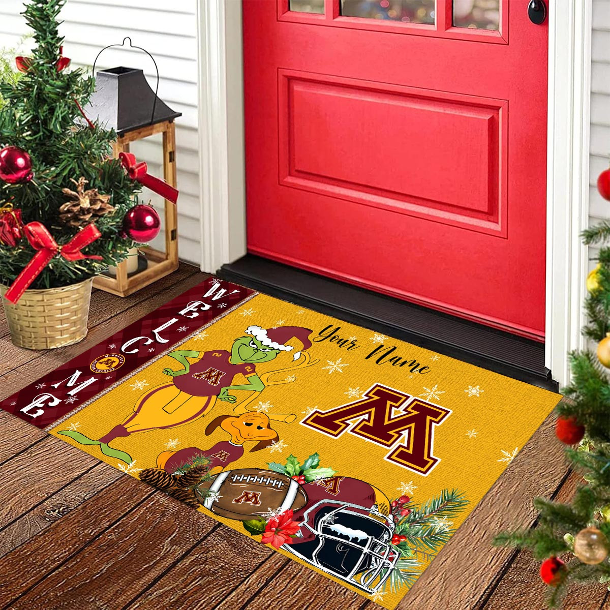 Sportswearmerch Minnesota Golden Gophers NCAA x Grinch Christmas Welcome Football Doormat For Fan