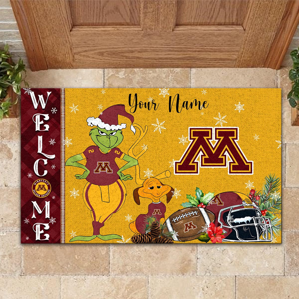 Sportswearmerch Minnesota Golden Gophers NCAA x Grinch Christmas Welcome Football Doormat For Fan
