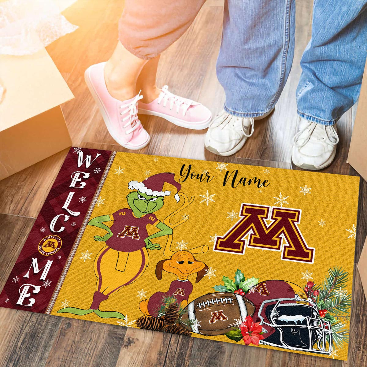 Sportswearmerch Minnesota Golden Gophers NCAA x Grinch Christmas Welcome Football Doormat For Fan