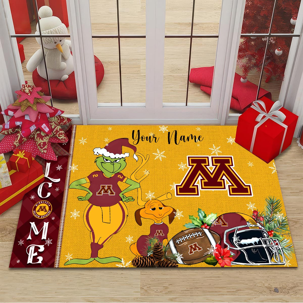 Sportswearmerch Minnesota Golden Gophers NCAA x Grinch Christmas Welcome Football Doormat For Fan