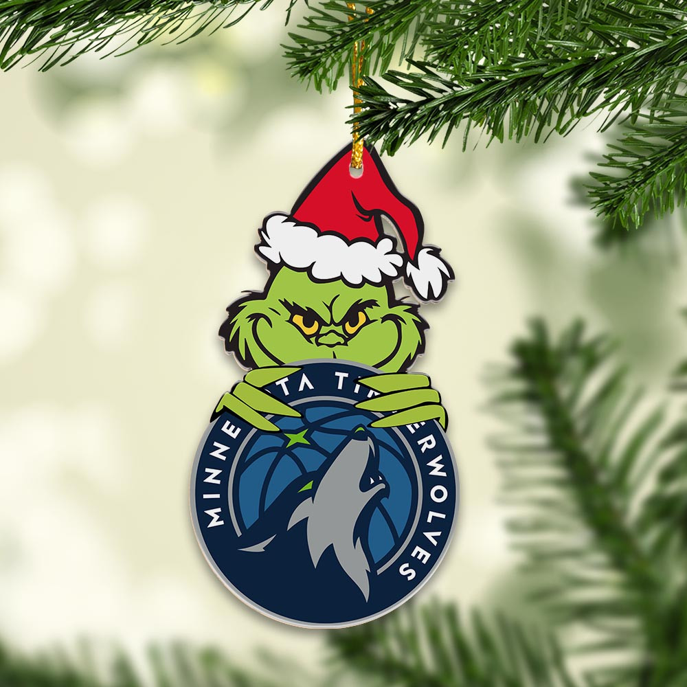Sportswearmerch Minnesota Timberwolves NBA x Grinch Christmas Acrylic Ornament For Fans