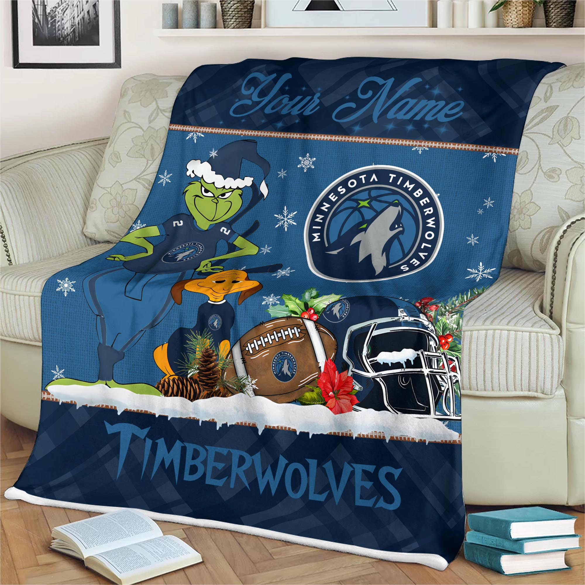 Sportswearmerch Minnesota Timberwolves NBA x Grinch Christmas Fleece Blanket For Fan