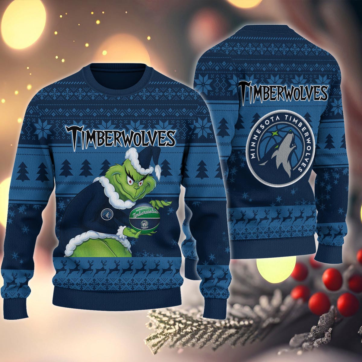 Sportswearmerch Minnesota Timberwolves NBA x Grinch Christmas Ugly Sweater For Fans