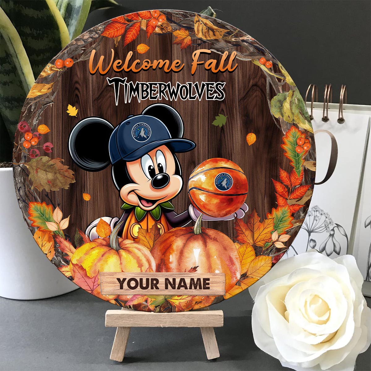 Sportswearmerch Minnesota Timberwolves NBA x Mickey Round Wooden Sign For Fan
