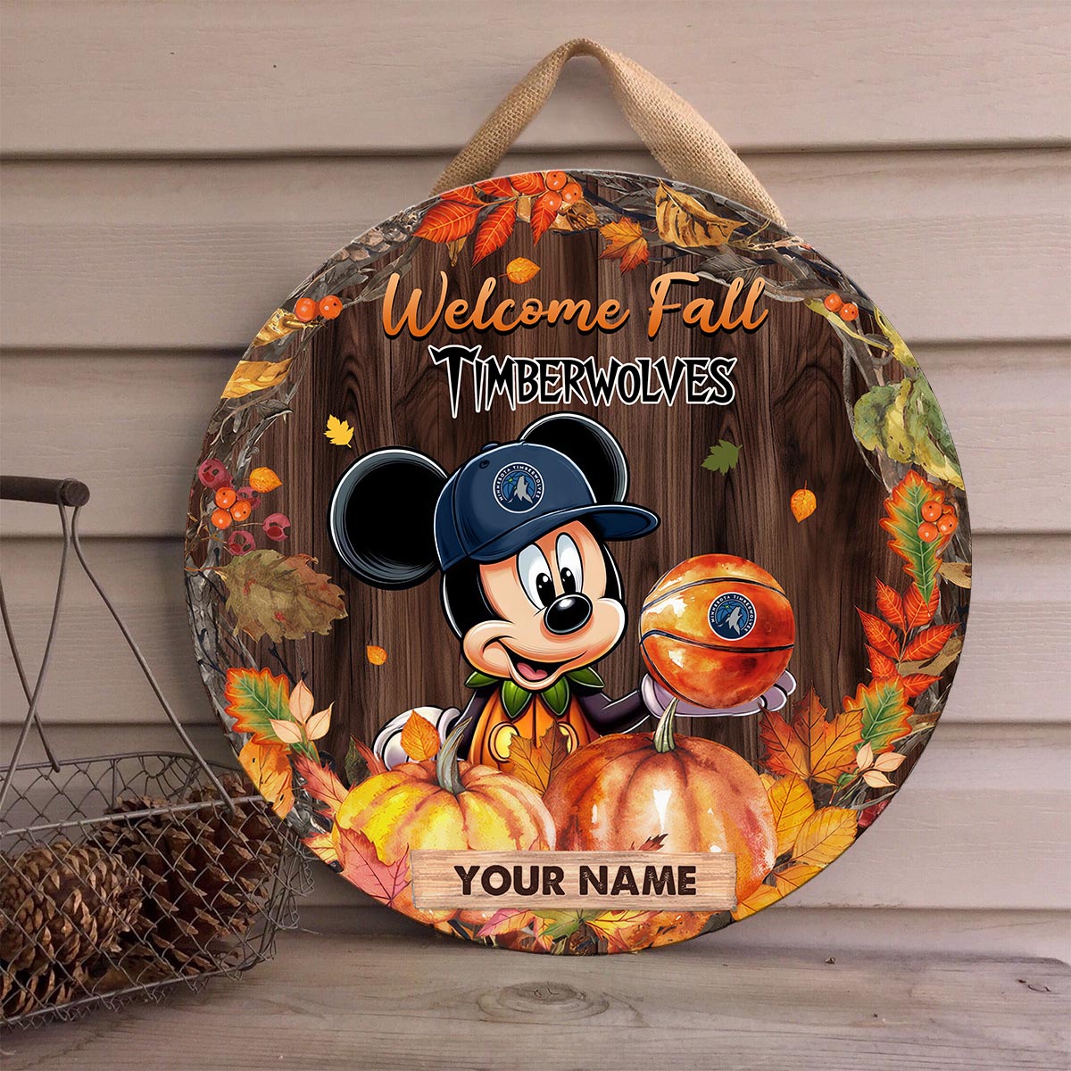 Sportswearmerch Minnesota Timberwolves NBA x Mickey Round Wooden Sign For Fan