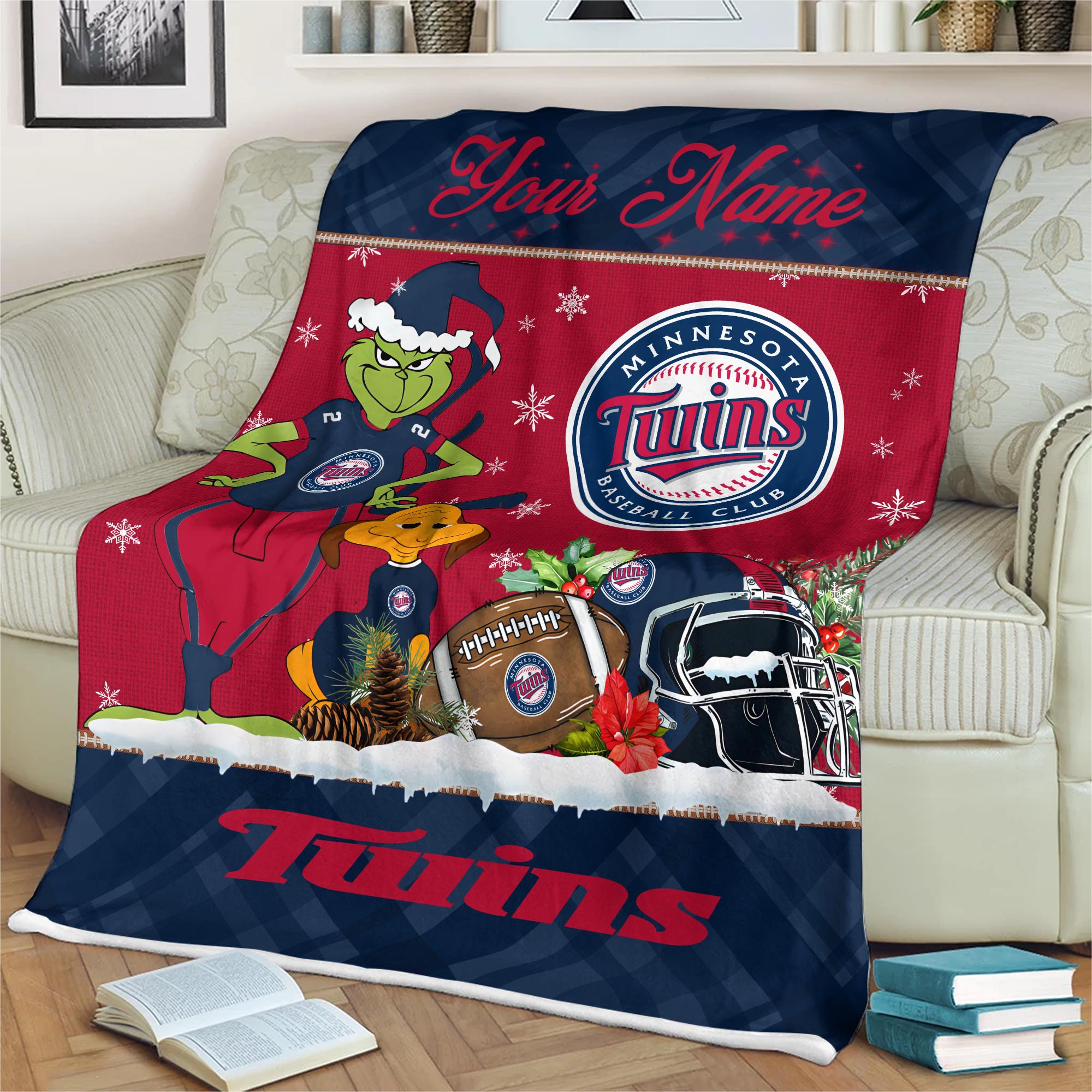 Sportswearmerch Minnesota Twins MLB x Grinch Christmas Fleece Blanket For Fan