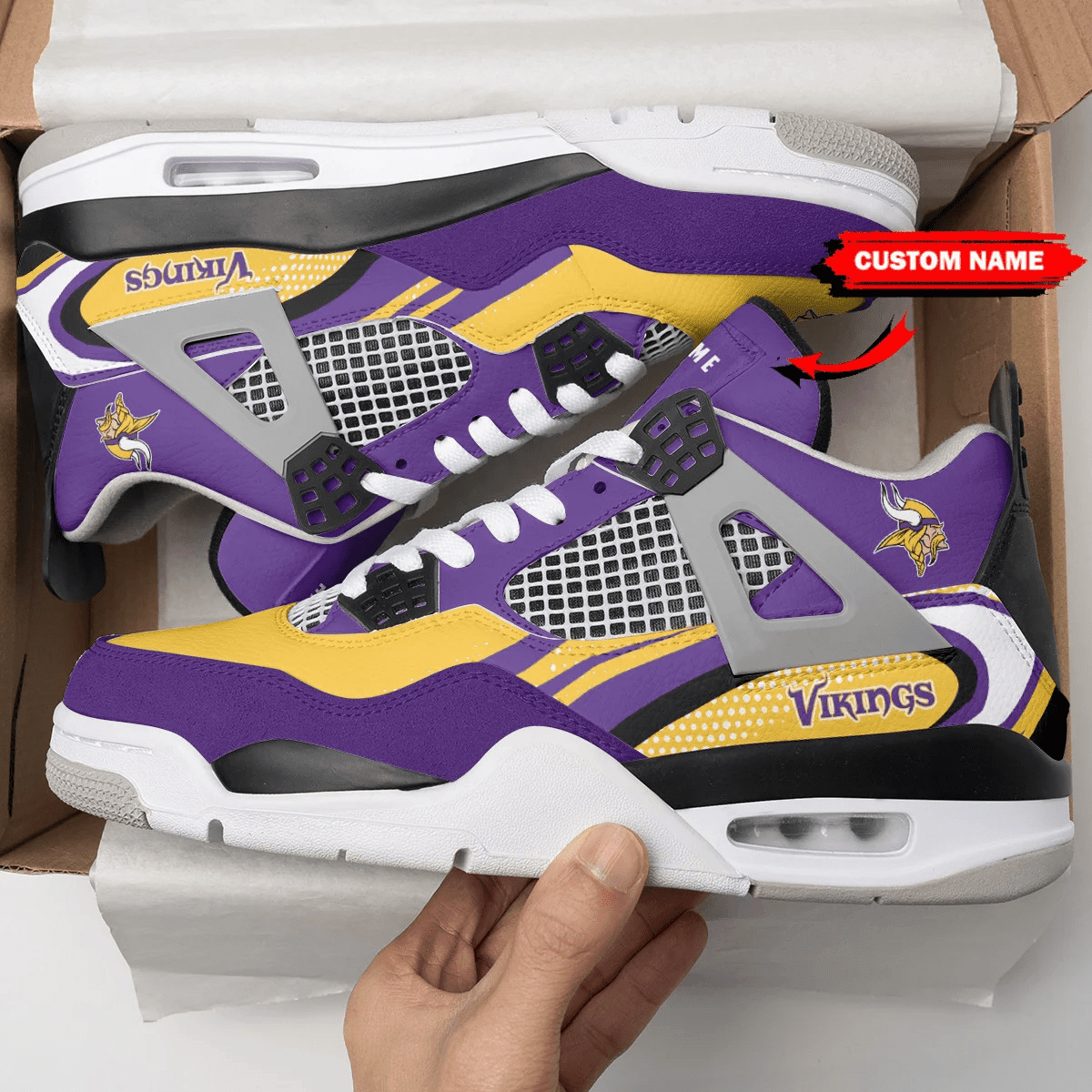 Sportswearmerch Minnesota Vikings NFL Air Jordan 4 Sneaker AJ4 Sneakers Shoes For Men And Women