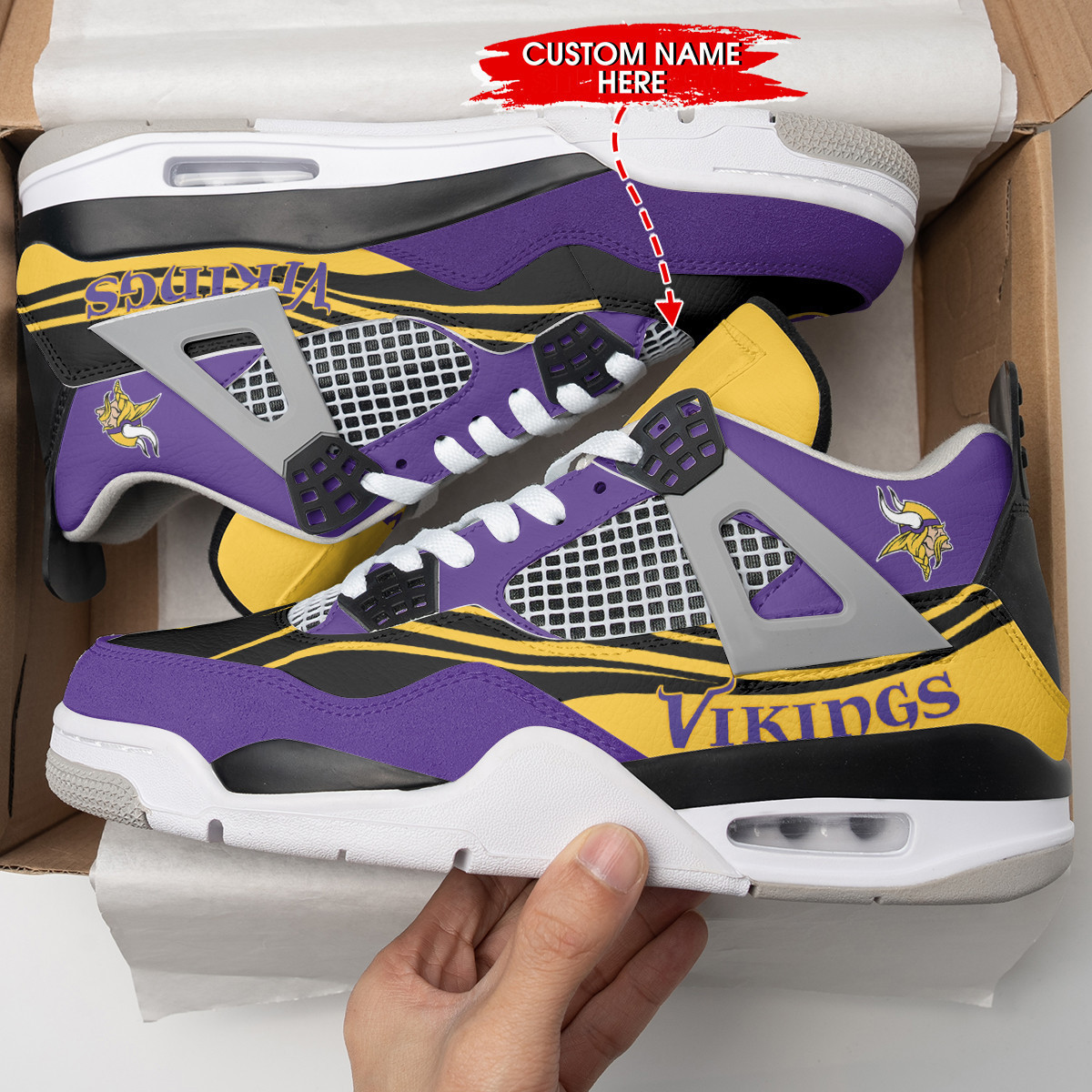 Sportswearmerch Minnesota Vikings NFL Air Jordan 4 Sneaker AJ4 Sneakers Shoes For Men And Women
