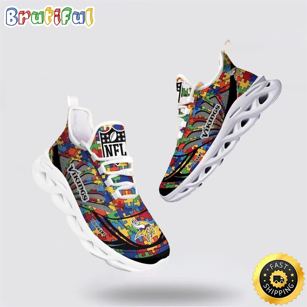 Sportswearmerch Minnesota Vikings NFL Autism Awareness Max Soul Shoes Perfect Gift For Football Fans For Fan