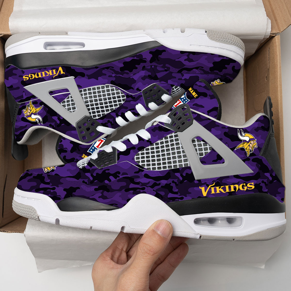Sportswearmerch Minnesota Vikings NFL Camo Air Jordan 4 SneakerAJ4 Sneakers Shoes For Men And Women