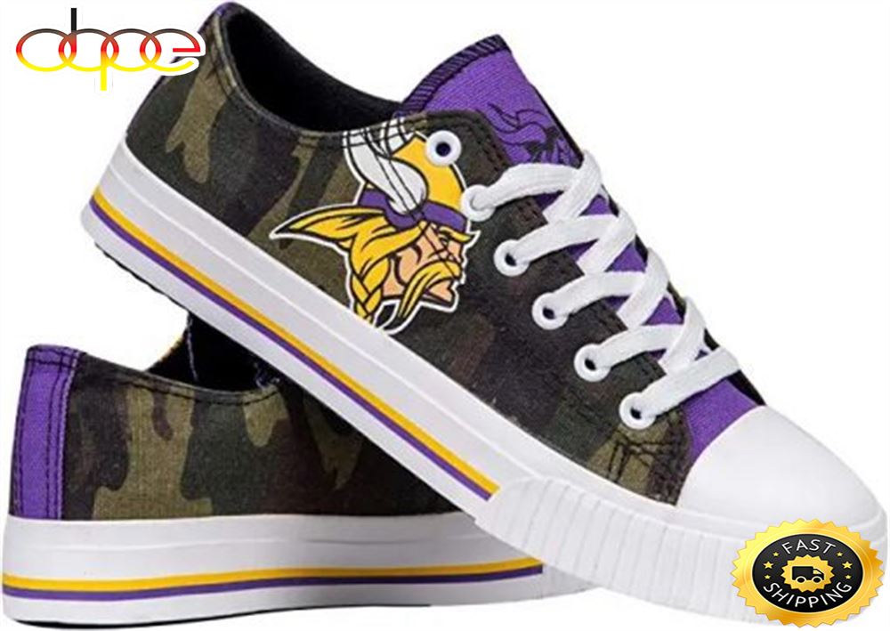 Sportswearmerch Minnesota Vikings NFL Camo Low Top Canvas Sneakers Shoes For Men And Women