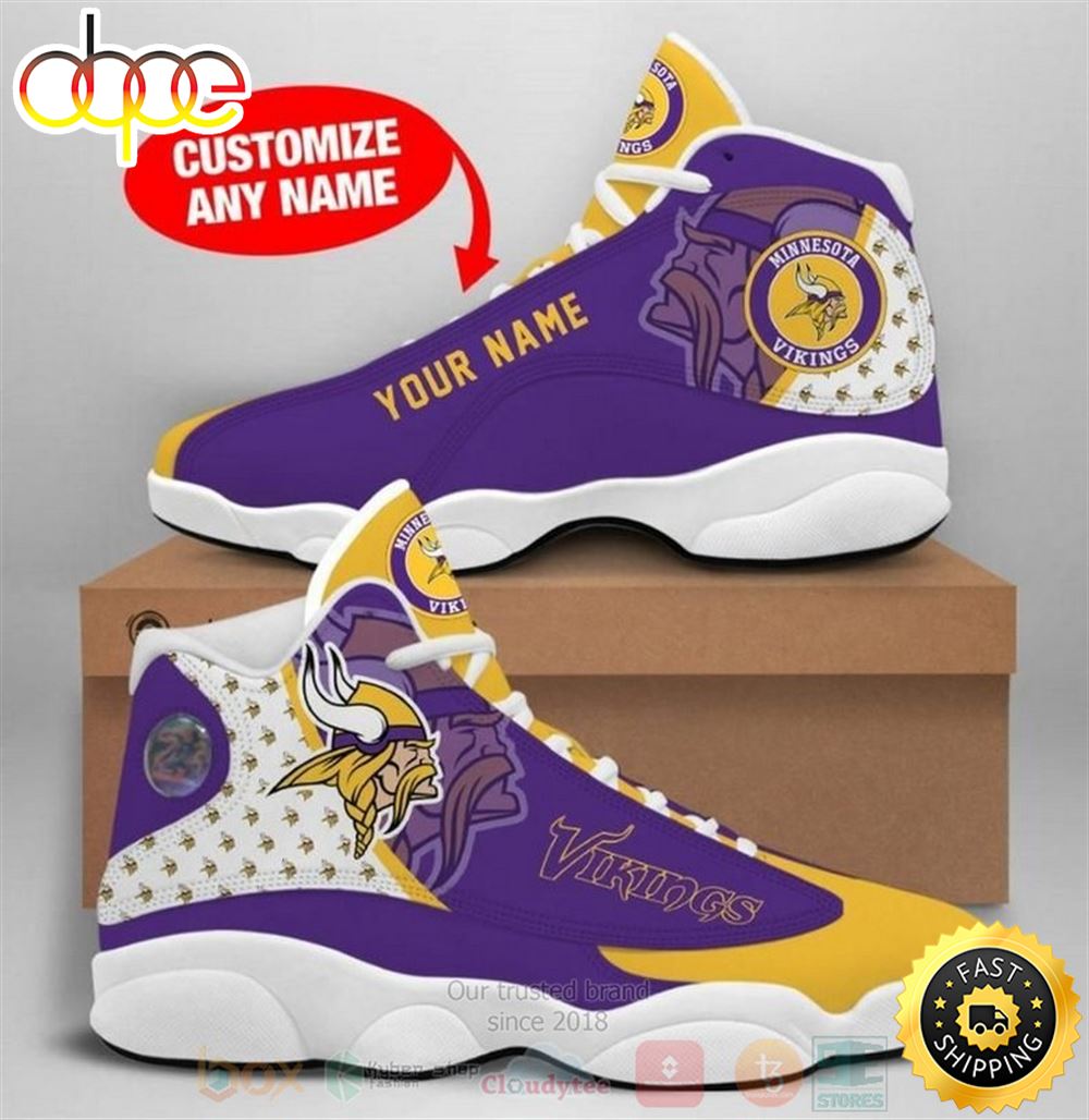 Sportswearmerch Minnesota Vikings NFL Custom AJ13 Sneakers Shoes For Men And Women