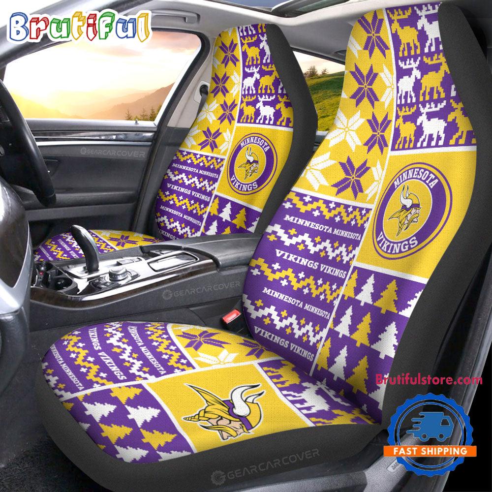 Sportswearmerch Minnesota Vikings NFL Design Christmas Car Seat Covers For Fan