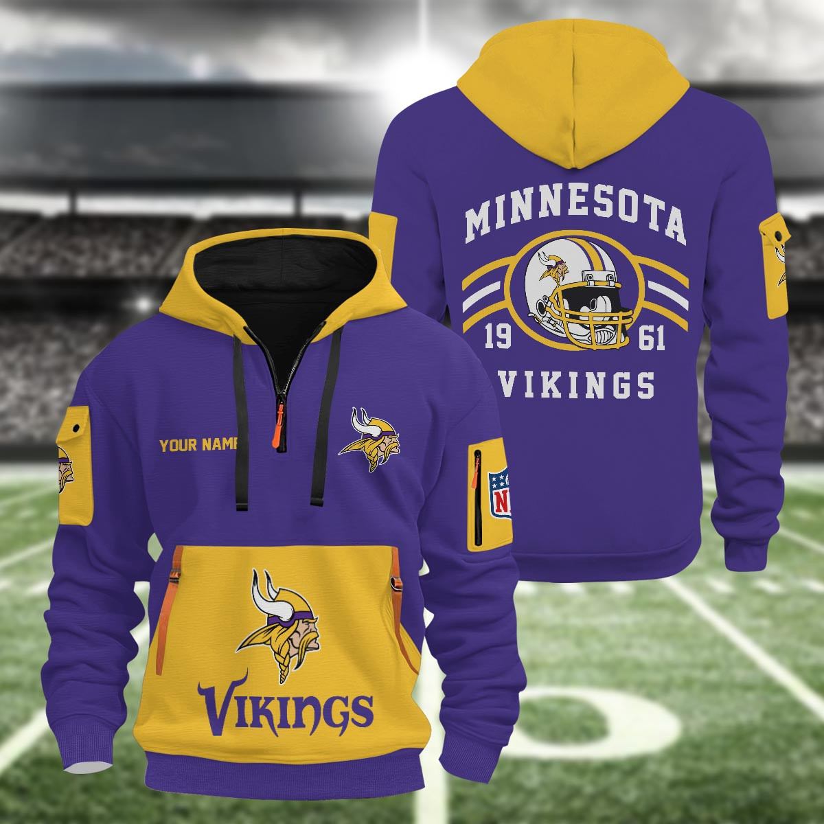 Sportswearmerch Minnesota Vikings NFL Half Zip Hoodie For Fan