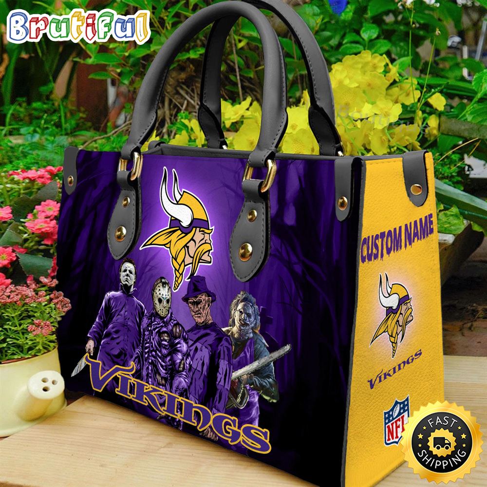 Sportswearmerch Minnesota Vikings NFL Halloween Leather Handbag For Fan