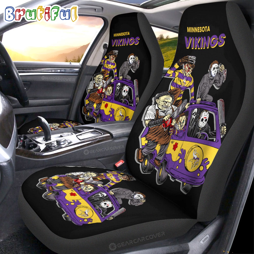 Sportswearmerch Minnesota Vikings NFL Horror Characters Essential Halloween Car Seat Covers For Fan