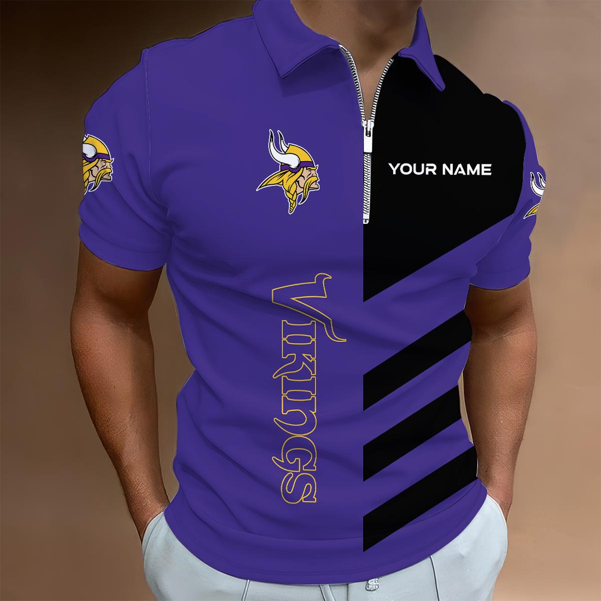Sportswearmerch Minnesota Vikings NFL Lapel Zip Polo Shirt For Fan
