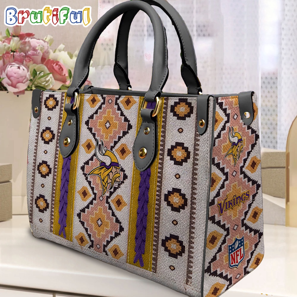 Sportswearmerch Minnesota Vikings NFL Native American Pattern Leather Bag For Fan