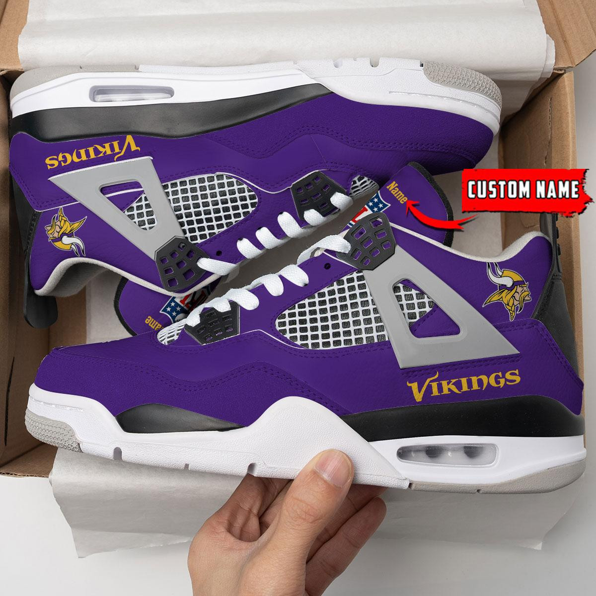 Sportswearmerch Minnesota Vikings NFL Personalized Air Jordan 4 AJ4 Sneakers Shoes For Men And Women