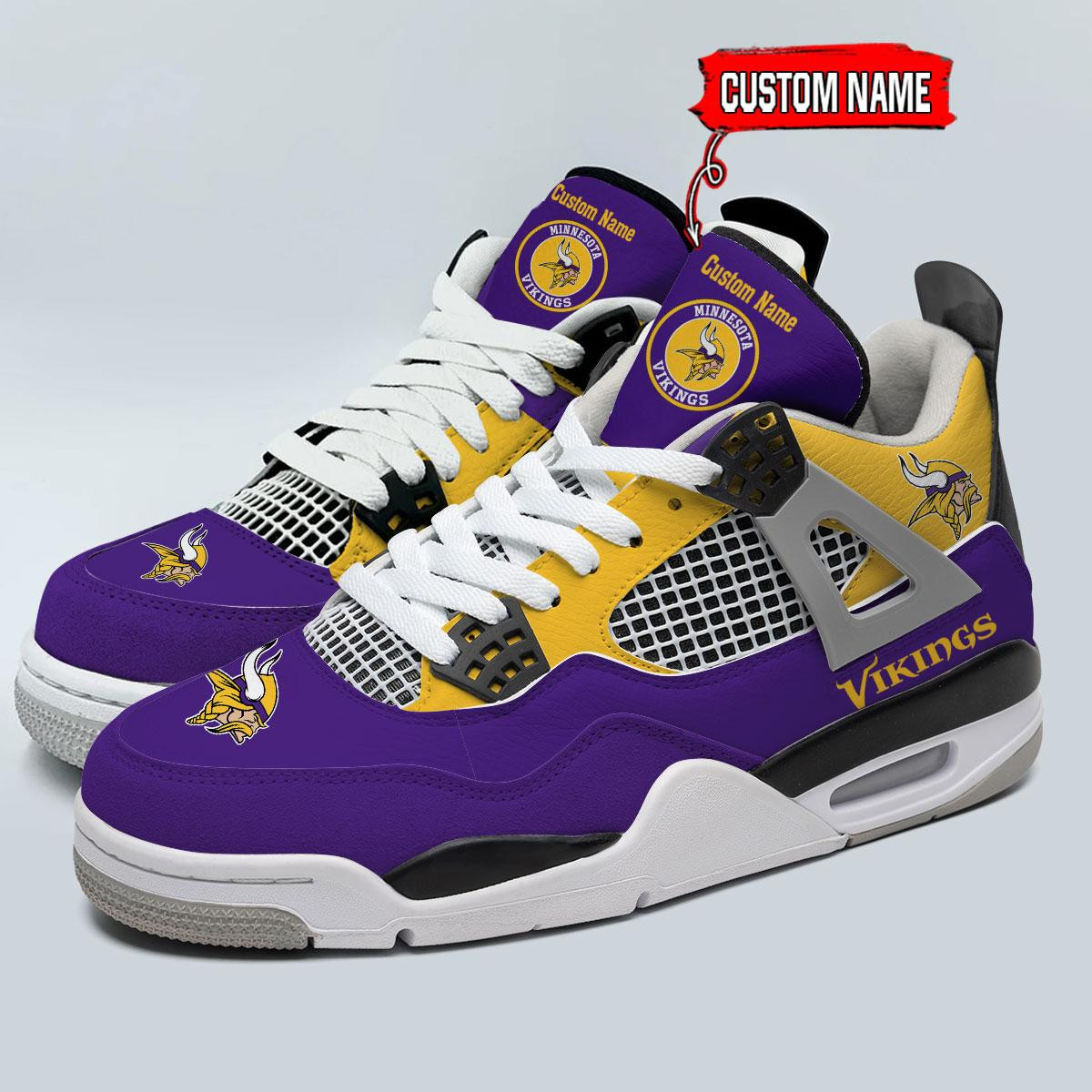 Sportswearmerch Minnesota Vikings NFL Personalized AJ4 Sneakers Shoes For Men And Women