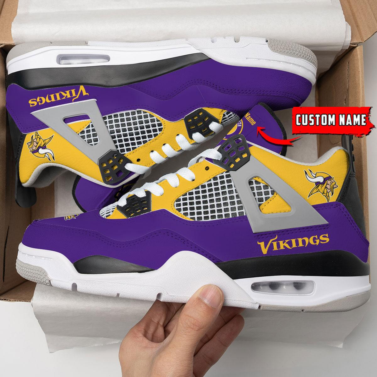 Sportswearmerch Minnesota Vikings NFL Personalized Air Jordan 4 SnAJ4 Sneakers Shoes For Men And Women