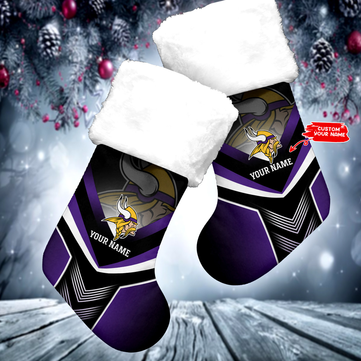 Sportswearmerch Minnesota Vikings NFL Personalized Christmas Socks For Fan