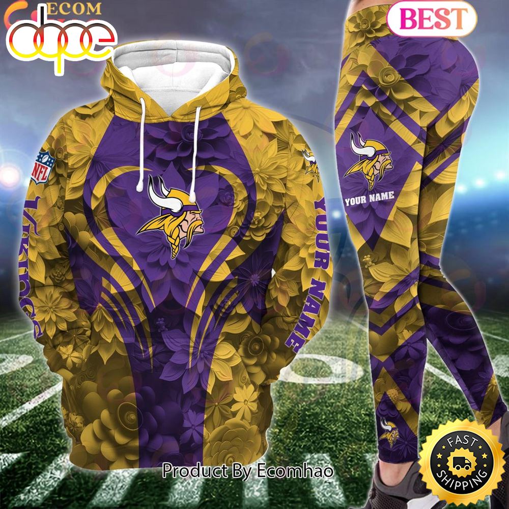 Sportswearmerch Minnesota Vikings NFL Special Flowers Design Hoodie And Leggings For Fan