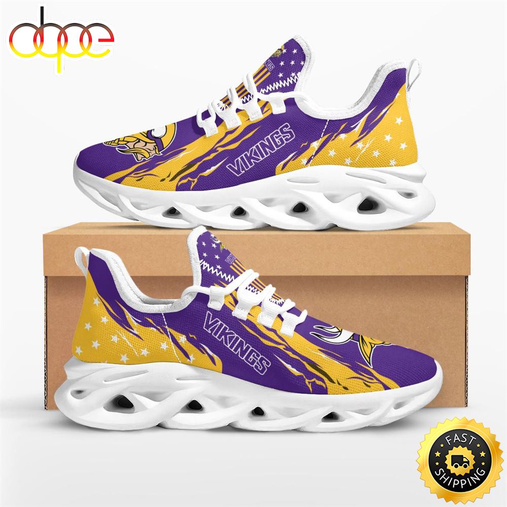 Sportswearmerch Minnesota Vikings NFL Stars and Stripes Max Soul Shoes Sneakers For Men And Women