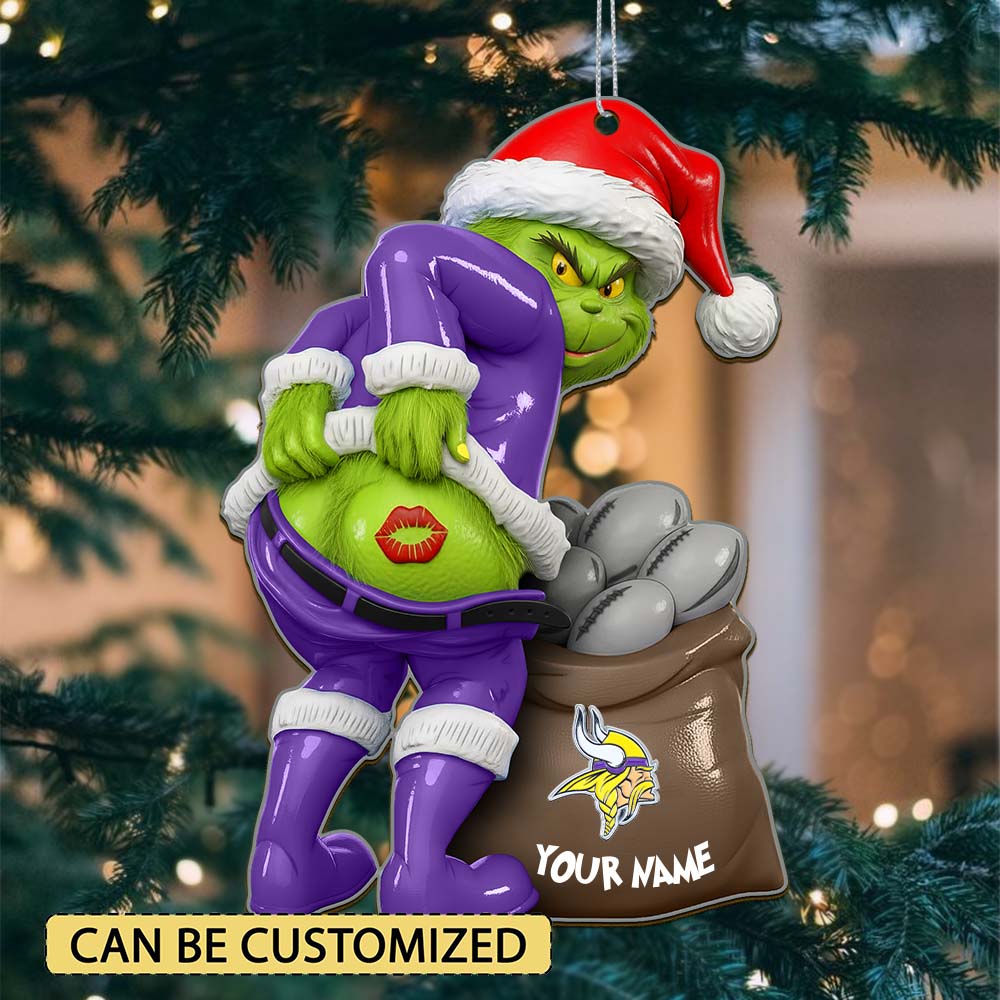 Sportswearmerch Minnesota Vikings NFL The Grinch x Christmas Acrylic Ornament Gift For Fan