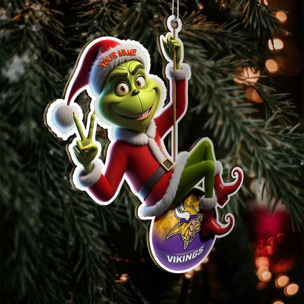 Sportswearmerch Minnesota Vikings NFL The Grinch x Christmas Acrylic Ornament Gift For Fan