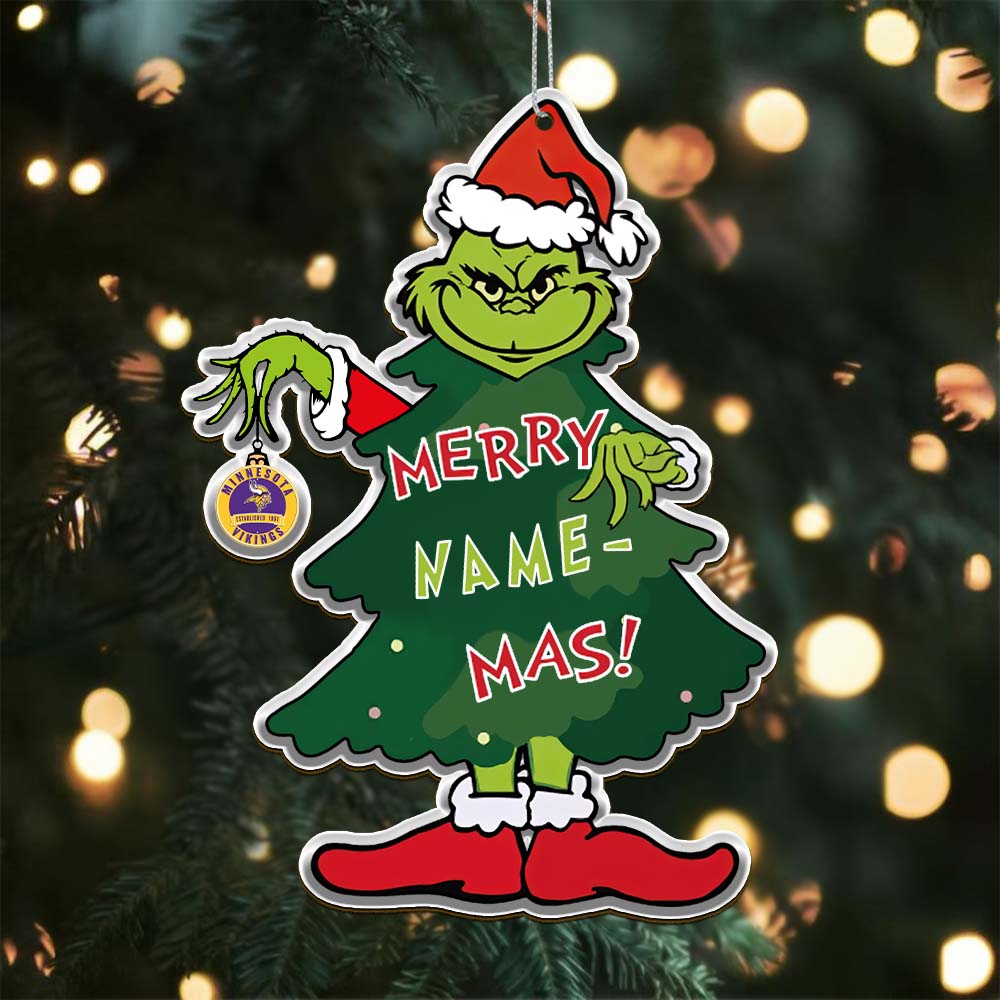 Sportswearmerch Minnesota Vikings NFL The Grinch x Christmas Acrylic Ornament Gift For Fan