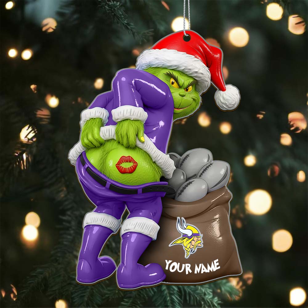 Sportswearmerch Minnesota Vikings NFL The Grinch x Christmas Acrylic Ornament Gift For Fan