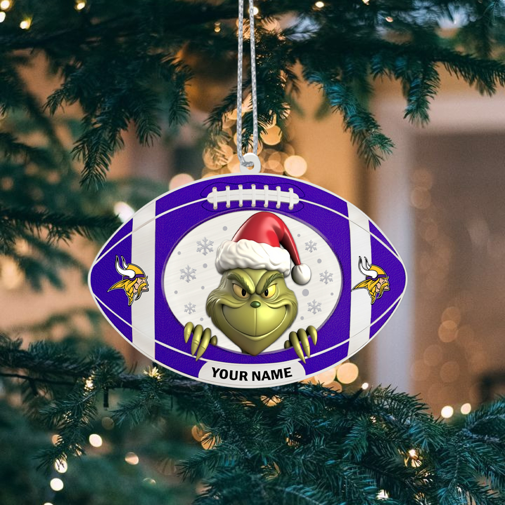 Sportswearmerch Minnesota Vikings NFL The Grinch x Christmas Acrylic Ornament Gift For Fan