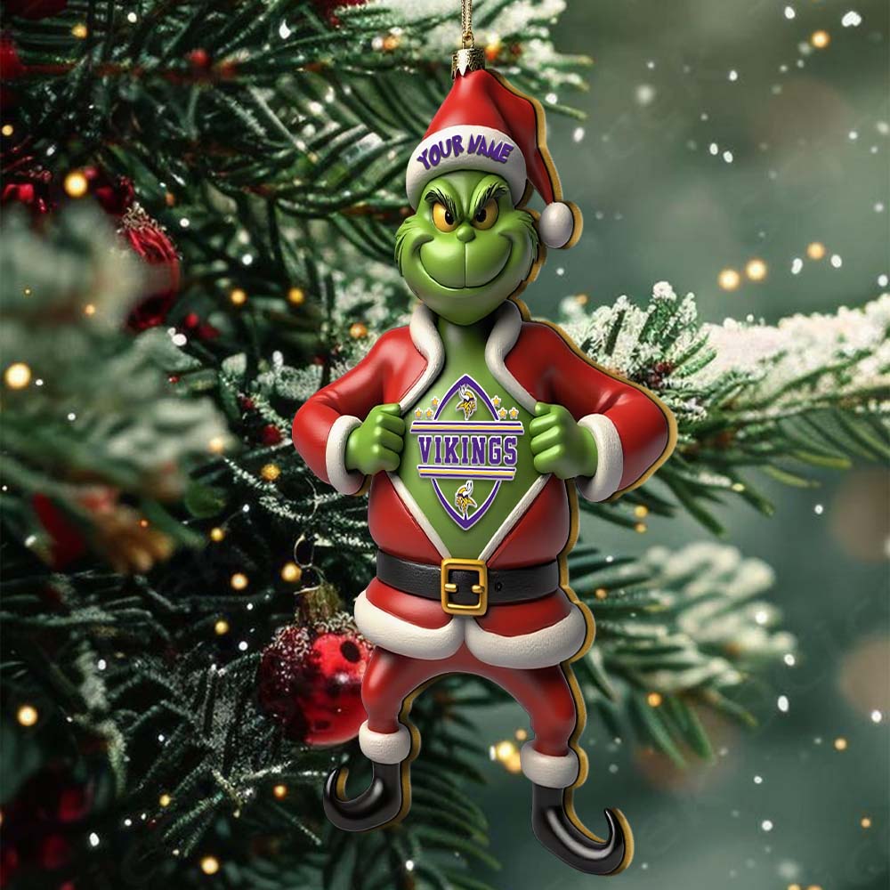 Sportswearmerch Minnesota Vikings NFL The Grinch x Christmas Acrylic Ornament Gift For Fan