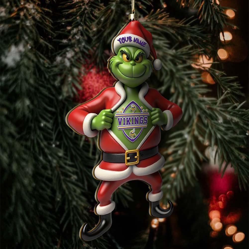 Sportswearmerch Minnesota Vikings NFL The Grinch x Christmas Acrylic Ornament Gift For Fan